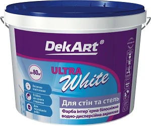 Краска водно-дисперсионная DekART для стен и потолков Ultra White 15 л 20 кг