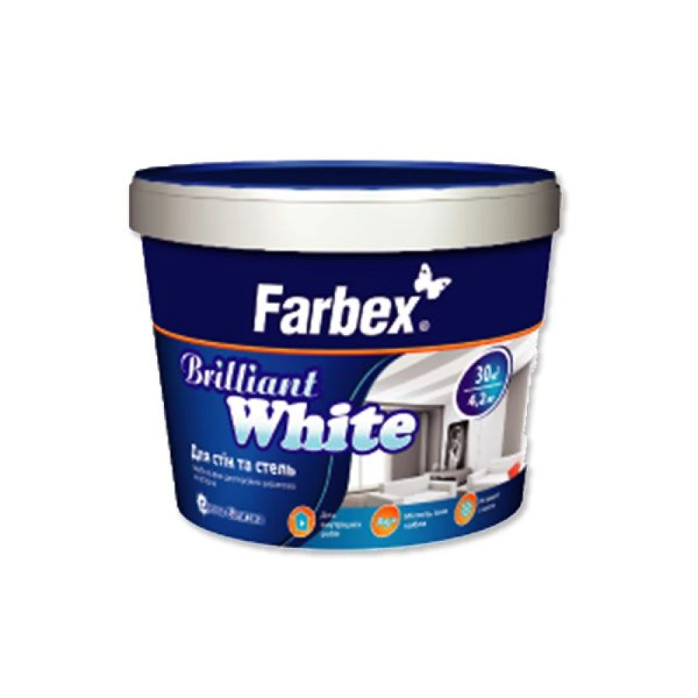 Краска водно-дисперсионная Farbex Brilliant White  1 л 1,4 кг