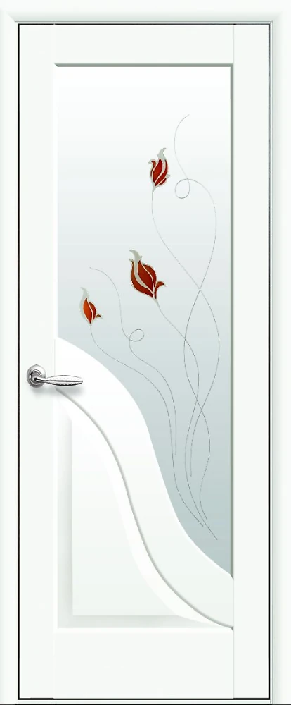 Дверь  Маэстра Р белый матовый Амата (стекло сатин и рисунок1) Premium Новый стиль