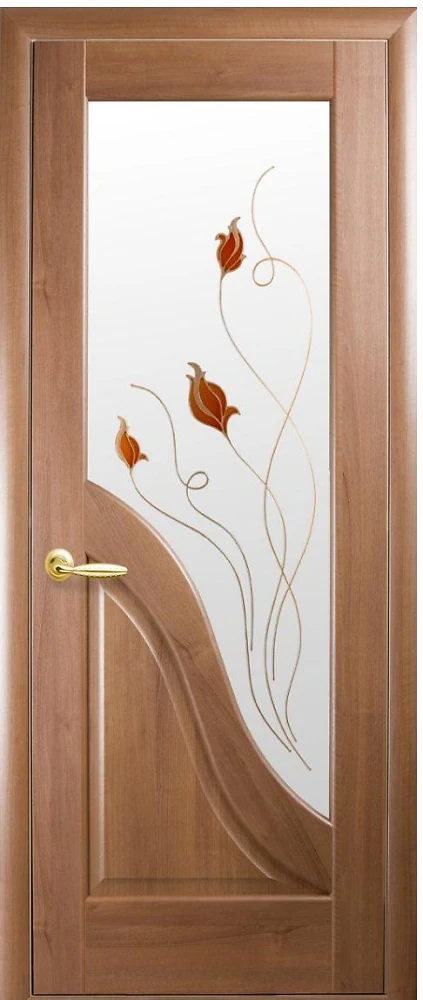 Дверь Маэстра Амата Р1 золотая ольха (стекло сатин и рисунок) ПВХ DeLuxe Новый стиль