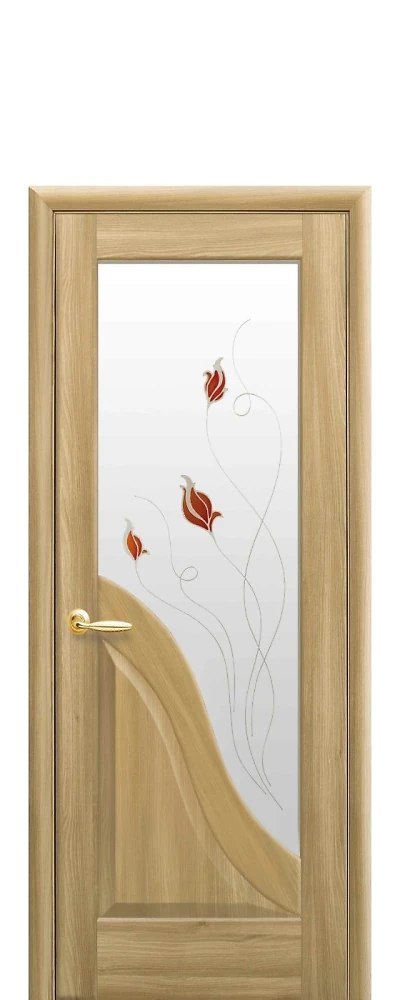 Дверь  Маэстра Р золотой дуб Амата (стекло сатин и рисунок1) ПВХ DeLuxe Новый стиль