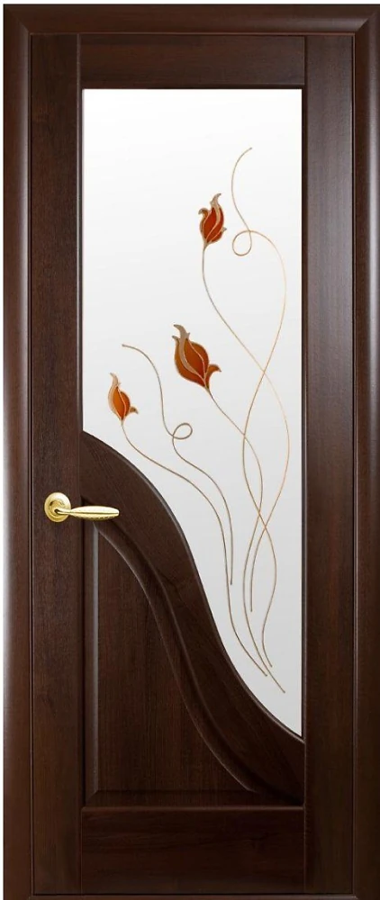 Дверь Маэстра Амата Р1 каштан (стекло сатин и рисунок) ПВХ DeLuxe Новый стиль