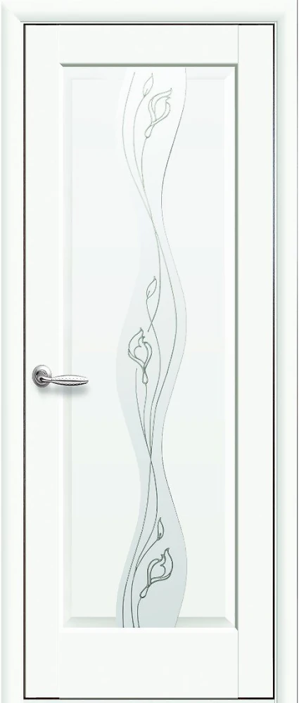 Двері  Маестра Р білий матовий Хвиля (скло сатин і малюнок2) Premium Новий стиль