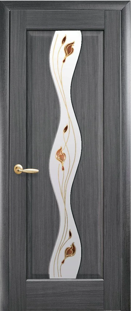 Дверь  Маэстра Р grey Волна (стекло сатин и рисунок1) ПВХ DeLuxe Новый стиль