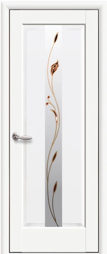 Дверь  Маэстра Р белый матовый Премьера (стекло сатин и рисунок1) Premium Новый стиль