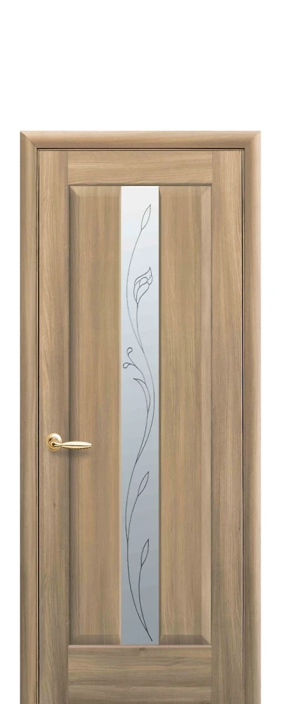 Дверь Маэстра Премьера Р2 золотой дуб (стекло сатин и рисунок) ПВХ DeLuxe Новый стиль