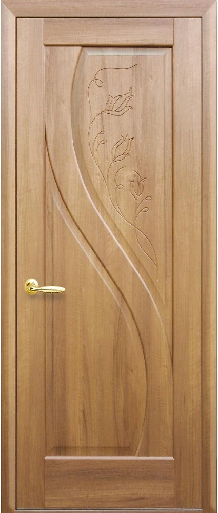 Дверь Маэстра Прима золотая ольха (глухая с гравировкой) ПВХ DeLuxe Новый стиль
