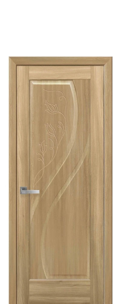 Дверь  Маэстра золотой дуб Прима (глухая с гравировкой) ПВХ DeLuxe Новый стиль