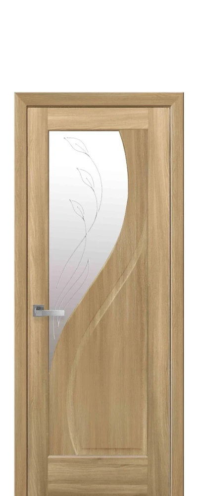 Дверь  Маэстра Р золотой дуб Прима (стекло сатин и рисунок2) ПВХ DeLuxe Новый стиль