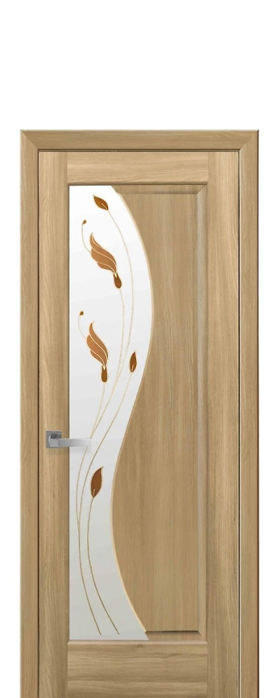 Дверь Маэстра Эскада Р1 золотой дуб (стекло сатин и рисунок) ПВХ DeLuxe Новый стиль