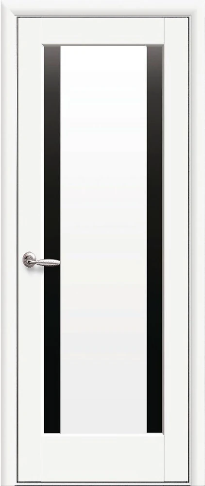 Дверь  Ностра белый матовый Босса (с чёрным стеклом) ПВХ DeLuxe Новый стиль