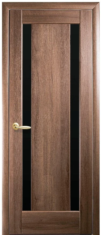 Дверь  Ностра золотая ольха Босса (с чёрным стеклом) ПВХ DeLuxe Новый стиль