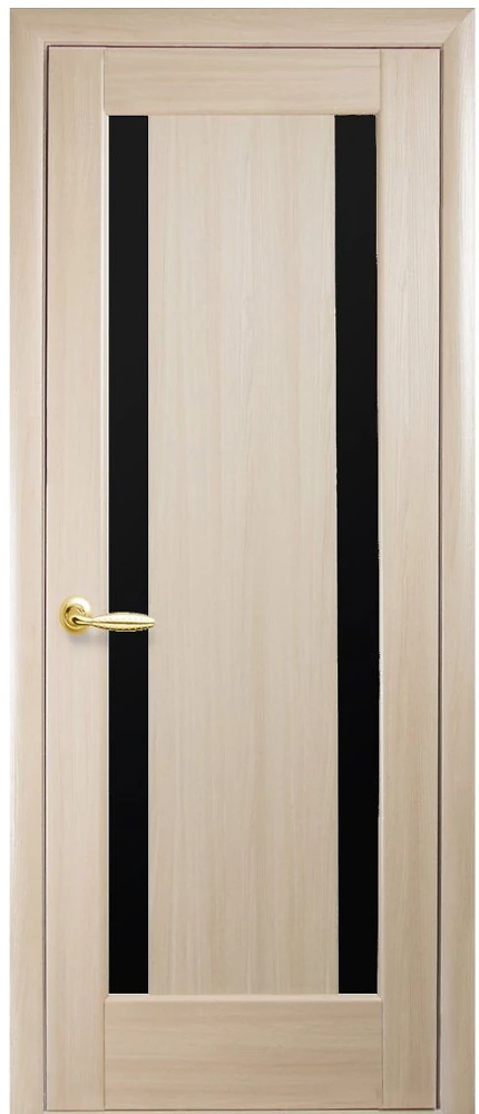 Дверь  Ностра ясень Босса (с чёрным стеклом) ПВХ DeLuxe Новый стиль