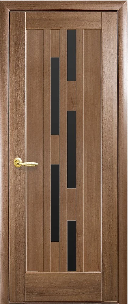 Двері  Ностра золота вільха Лаура (з чорним склом) ПВХ DeLuxe Новий стиль