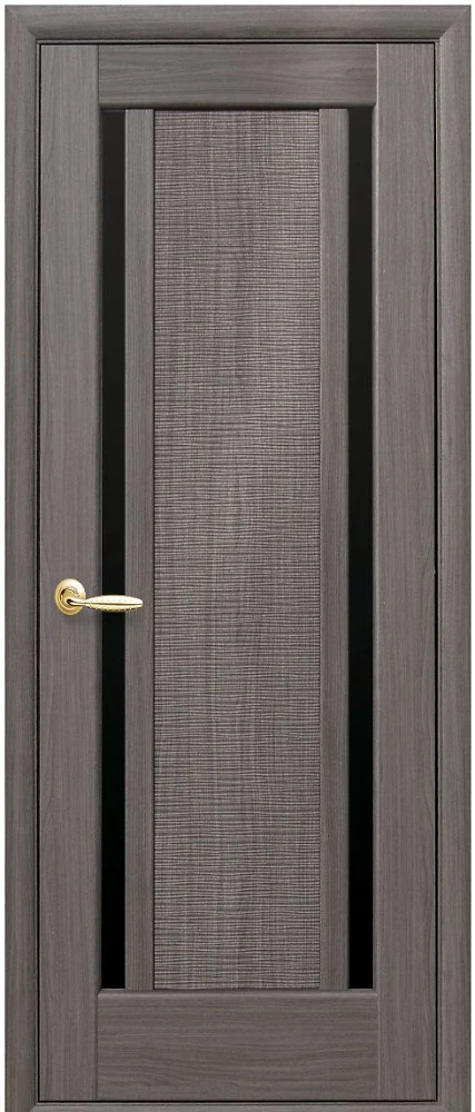 Дверь  Ностра grey Луиза (с чёрным стеклом) ПВХ DeLuxe Новый стиль
