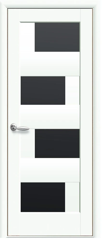 Дверь  Ностра белый матовый Сиена (с чёрным стеклом) ПВХ DeLuxe Новый стиль