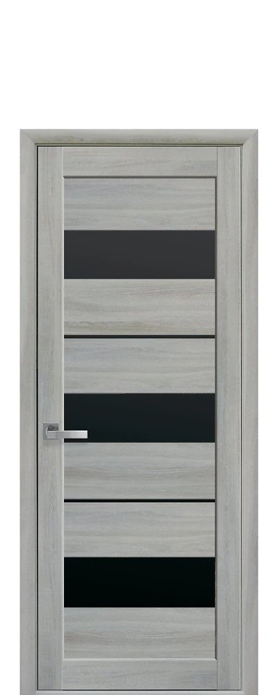 Дверь Мода Лилу ясень патина (с чёрным стеклом) Экошпон Новый стиль