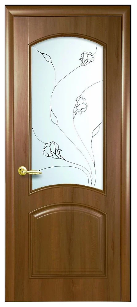 Дверь  Интера Р золотая ольха Антре (стекло сатин и рисунок2) ПВХ DeLuxe Новый стиль