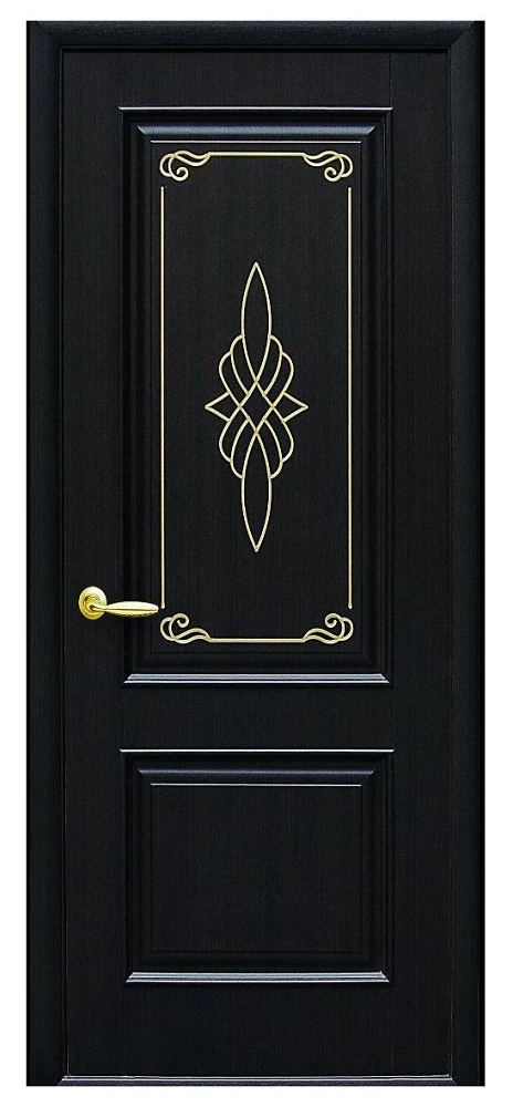 Двері  Інтера венге Вілла (глуха з гравіюванням Gold) ПВХ DeLuxe Новий стиль
