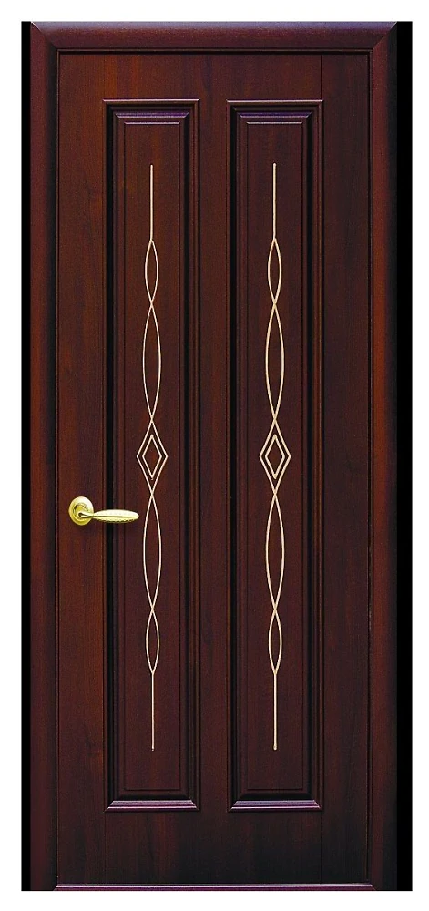 Дверь  Интера каштан Стелла (глухая с гравировкой Gold) ПВХ DeLuxe Новый стиль