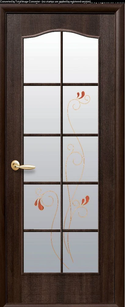 Дверь  Фортис Р каштан Классик (стекло сатин-витраж и рисунок1) ПВХ DeLuxe Новый стиль