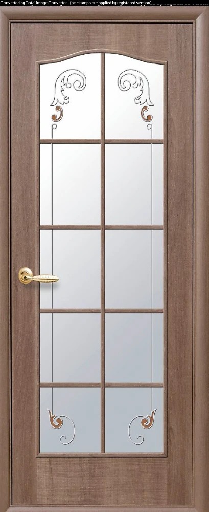 Дверь  Фортис Р зол.ольха Классик (стекло сатин-витраж и рисунок2) ПВХ DeLuxe Новый стиль