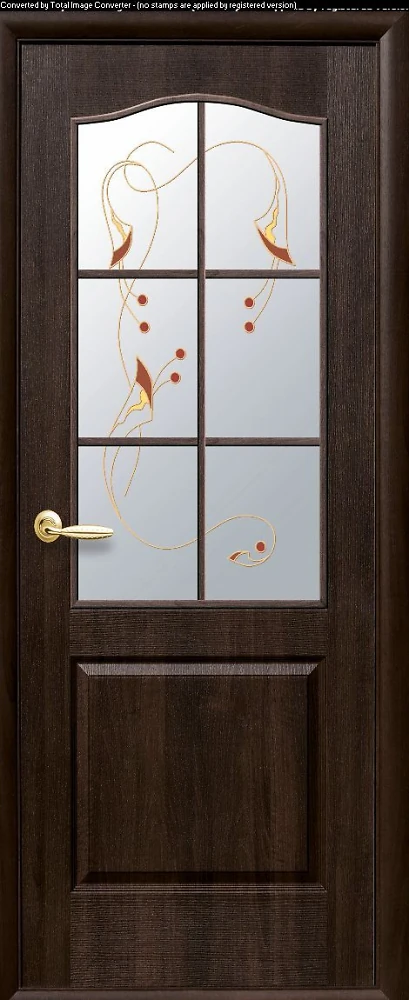 Дверь  Фортис Р каштан Классик (стекло сатин и рисунок1) ПВХ DeLuxe Новый стиль
