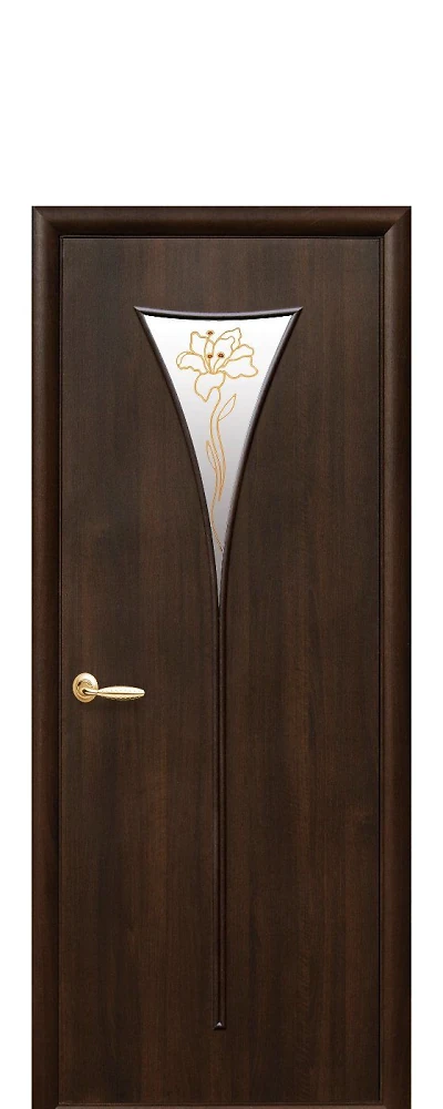 Дверь  Модерн Р каштан Бора (стекло сатин и рисунок1) ПВХ DeLuxe Новый стиль