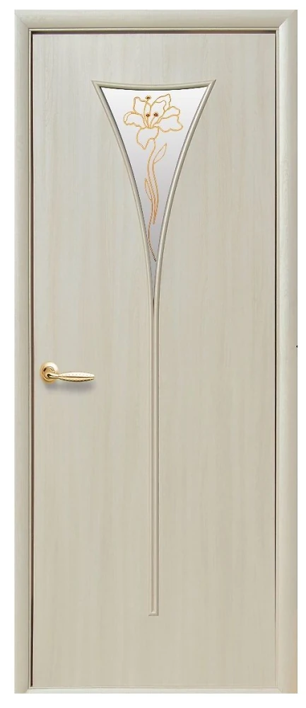 Дверь  Модерн Р дуб жемчужный Бора (стекло сатин и рисунок1) Экошпон Новый стиль