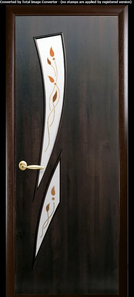 Дверь Модерн Камея Р1 каштан (стекло сатин и рисунок) ПВХ DeLuxe Новый стиль