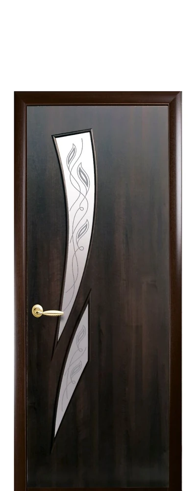 Дверь Модерн Камея Р3 каштан (стекло сатин и рисунок) ПВХ DeLuxe Новый сти