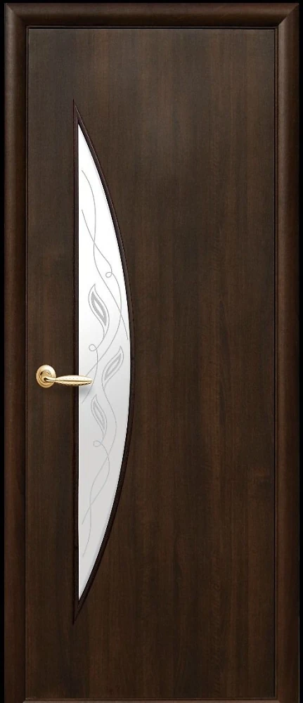 Двері  Модерн Р каштан Місяць (скло сатин і малюнок3) ПВХ DeLuxe Новий стиль