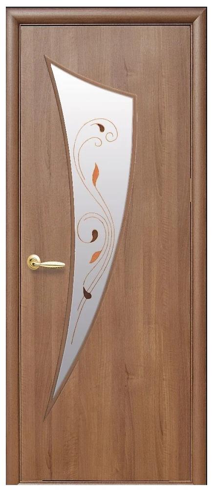 Дверь  Модерн Р золотая ольха Парус (стекло сатин и рисунок1) ПВХ DeLuxe Новый стиль