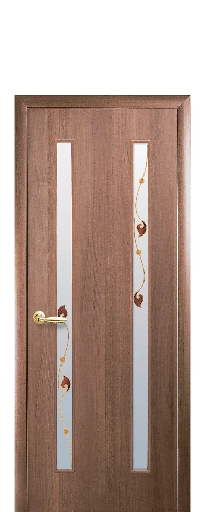 Дверь  Квадра Р золотая ольха Вера (стекло сатин и рисунок3) ПВХ DeLuxe Новый стиль