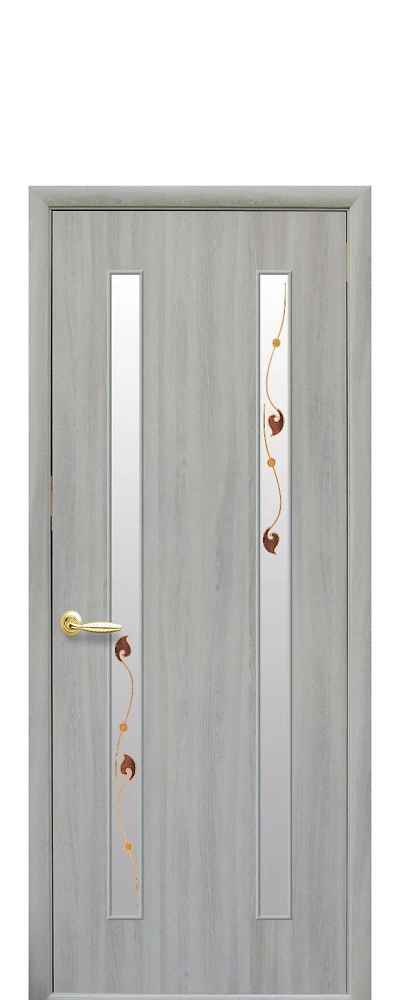 Дверь  Квадра Р ясень патина Вера (стекло сатин и рисунок3) Экошпон Новый стиль