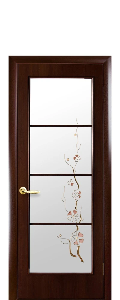 Дверь  Квадра Р каштан Виктория (стекло сатин и рисунок3) ПВХ DeLuxe Новый стиль