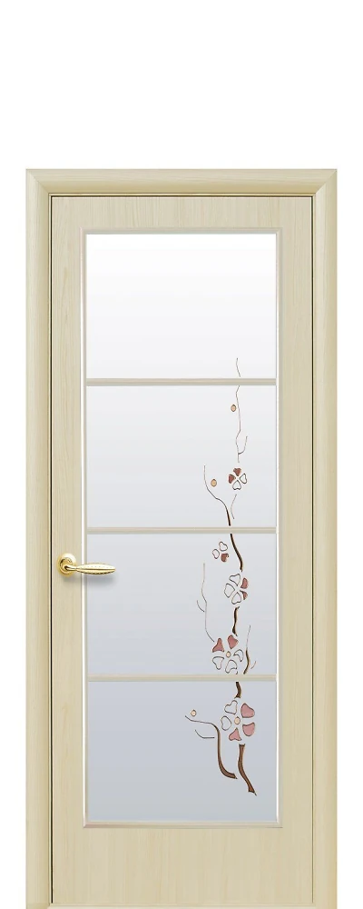 Дверь  Квадра Р ясень Виктория (стекло сатин и рисунок3) ПВХ DeLuxe Новый стиль