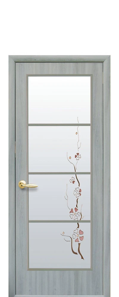 Дверь  Квадра Р ясень патина Виктория (стекло сатин и рисунок3) Экошпон Новый стиль