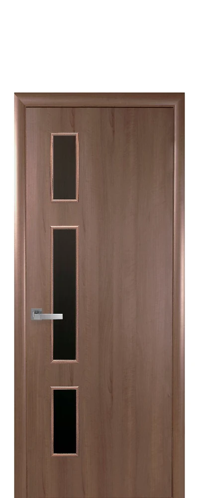 Дверь  Квадра золотая ольха Герда (с чёрным стеклом) ПВХ DeLuxe Новый стиль