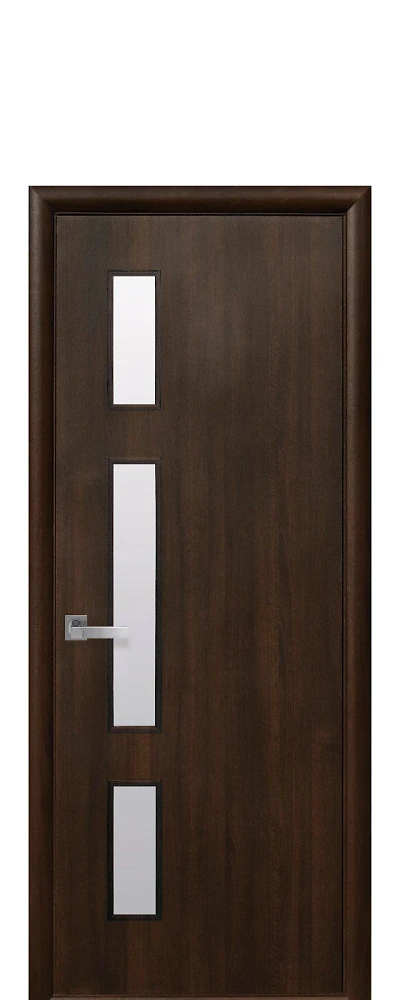 Дверь  Квадра каштан Герда (со стеклом сатин) ПВХ DeLuxe Новый стиль