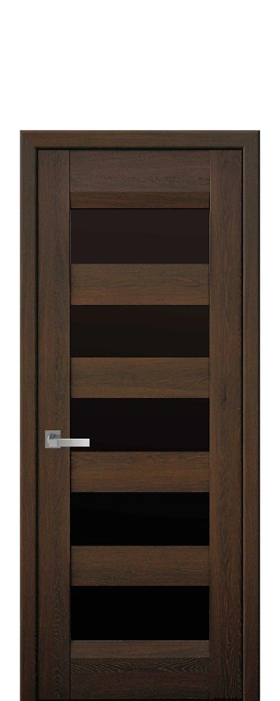 Двері  Лайт дуб шоколадний Бронкс (з чорним склом) Нано Флекс Новий стиль