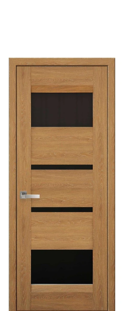 Двері  Лайт дуб бурштиновий Ібіца (з чорним склом) Нано Флекс Новий стиль