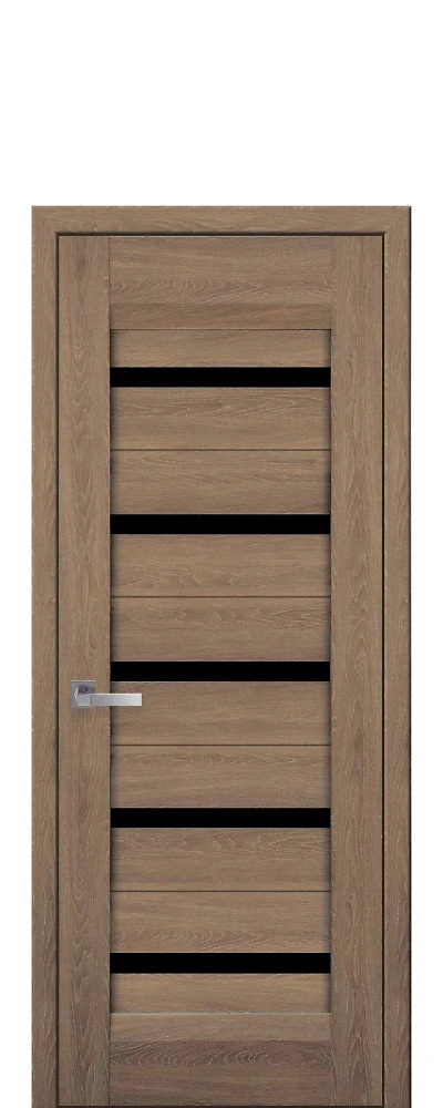 Дверь  Лайт дуб янтарный Лира (с чёрным стеклом) Нано Флекс Новый стиль