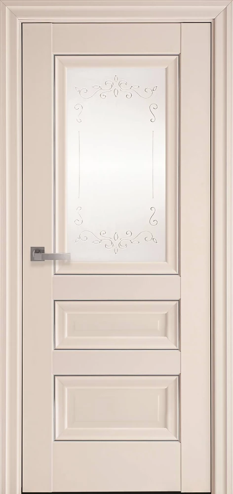 Дверь Элегант Статус магнолия (стекло сатин и молдинг и рисунок2) Premium Новый стиль