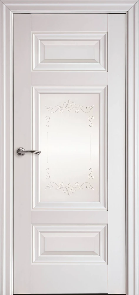 Дверь Элегант Шарм белый матовый (стекло сатин и рисунок2) Premium Новый стиль