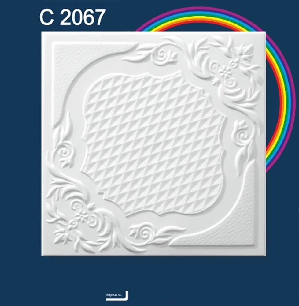 Плитка для стелі пінополістирольна C2067 Білий Модерн Solid 1м2
