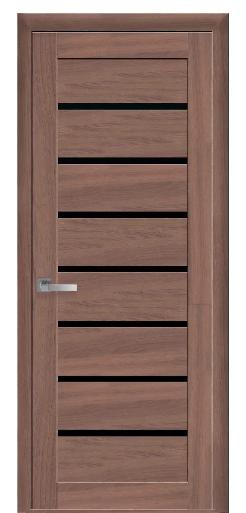 Дверь Мода Леона ольха 3D (с чёрным стеклом) Экошпон Новый стиль