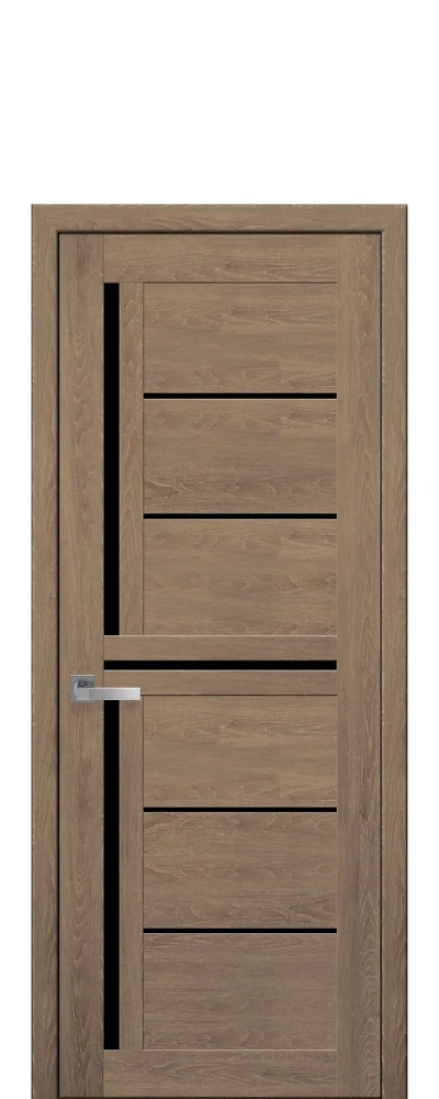 Двері Мода Діана дуб медовий (з чорним склом) ПВХ Новий стиль