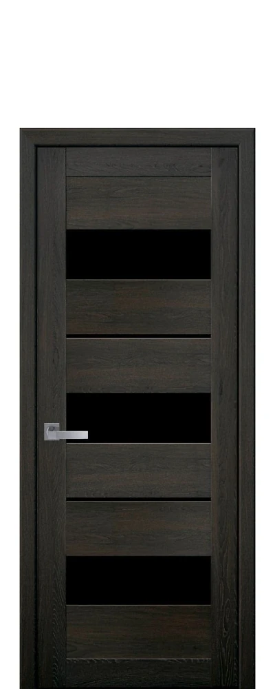 Дверь Мода Лилу дуб мускат (с чёрным стеклом) ПВХ Новый стиль