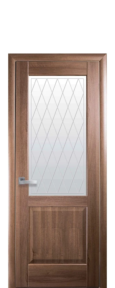 Дверь Маэстра Эпика Р2 золотая ольха (стекло сатин и рисунок) ПВХ DeLuxe Новый стиль